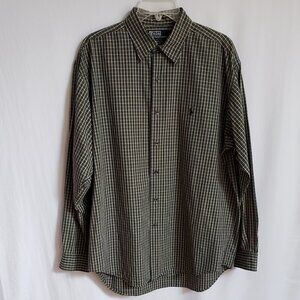 Polo Ralph Lauren - Mens Blue and Green Plaid Cotton Shirt.  Size Large